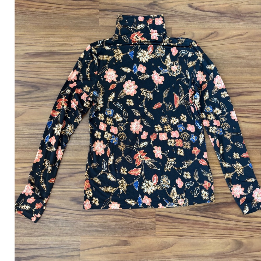 Ulla Johnson Autumn Winter 2022 Floral Batik Turtleneck Top Black XL
